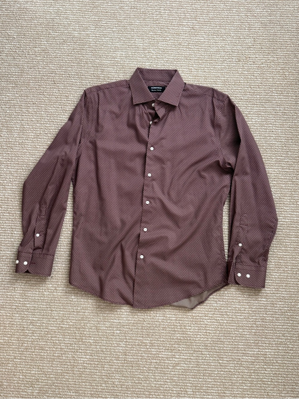 Nordstrom Maroon Micro-Pattern Long-Sleeve Dress Shirt